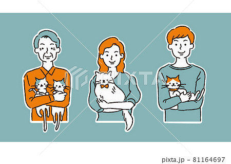 笑顔で猫を抱えるいろんな飼い主(シンプル) 笑顔で猫を抱えるいろんな飼い主(シンプル) 81164697