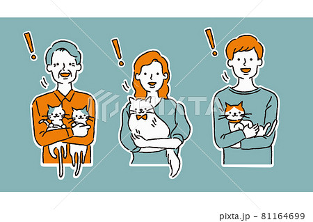 猫を抱えて納得するいろんな飼い主（シンプル） 81164699