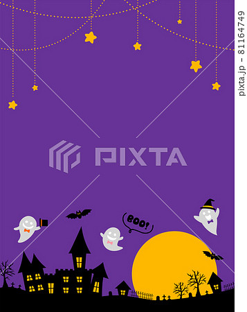 夜の屋敷とおばけのハロウィンフレーム(縦長) 夜の屋敷とおばけのハロウィンフレーム(縦長) 81164749