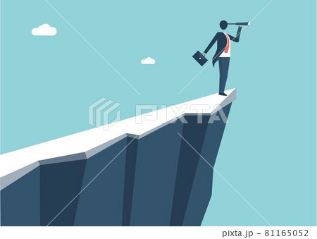On the edge cliff. businessman standing on cliff edge looking through spy-glass.vector design. On the edge cliff. businessman standing on cliff edge looking through spy-glass.vector design. 81165052