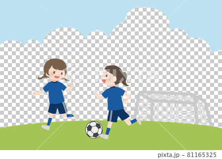 背景つき サッカーをする女の子たちのイラスト素材