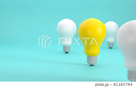 The yellow light bulb outstanding from the white light bulb. Demonstrates creativity, thinking, intelligence and imagination, taking photos using depth of field. 81165764
