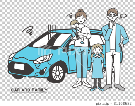 Vector illustration material of accident car and family with troubled face / car / travel / family / outing / sedan Vector illustration material of accident car and family with troubled face / car / travel / family / outing / sedan 81168682