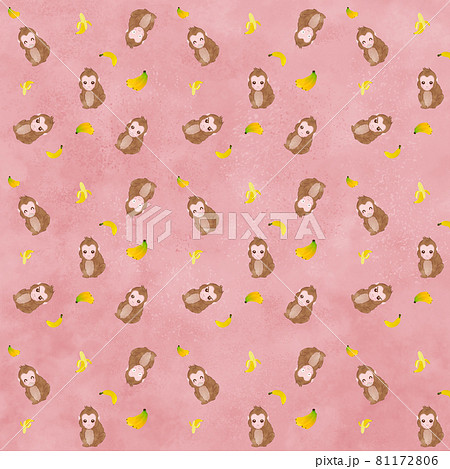 おさるとバナナのパターンイラスト ピンクバージョンのイラスト素材