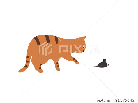 ねずみを見つける猫のイラスト トラ猫のイラスト素材