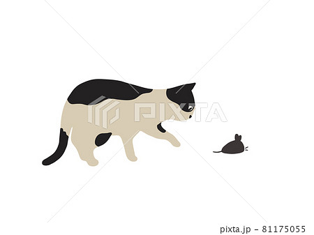 ねずみを見つける猫のイラスト ブチ猫のイラスト素材