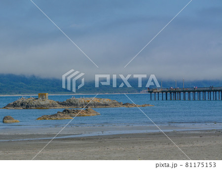 Gorgeous view from Battery Point Beach of the B Street Pier in Crescent City, Del Norte County, California  81175153
