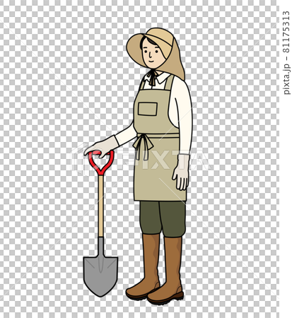 農作業の服装 農業 ガーデニング 家庭菜園 シャベルを持った女性 のイラスト素材