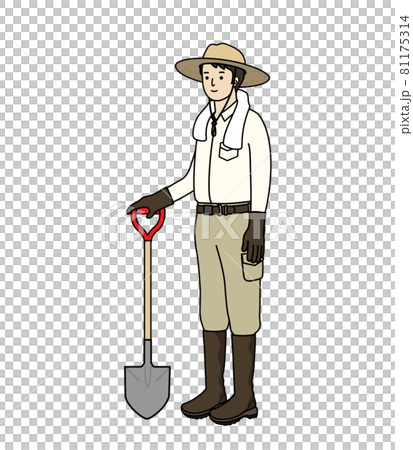 農作業の服装 農業 ガーデニング 家庭菜園 シャベルを持った男性のイラスト素材