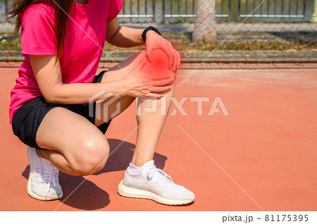 Cropped shot of woman runner suffering from knee pain. It often happens when your kneecap is out of alignment. Conceptual of common running injuries. 81175395