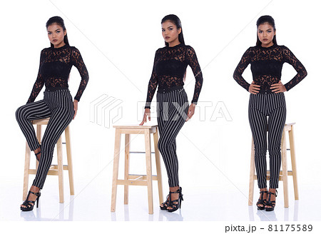 Full Length of 20s Asian Woman with Fashion black long sleeve and pants dress 81175589