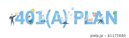 401a plan. Concept with keywords, people and icons. Flat vector illustration. Isolated on white. 81175680