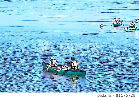 パステル調 ”カヌーを漕ぐ男女” イラストイメージ パステル調 ”カヌーを漕ぐ男女” イラストイメージ 81175729