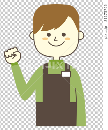 ガッツポーズをする男性店員のイラスト素材