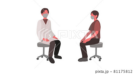 マスクをつけた医者と患者のセットのイラスト素材
