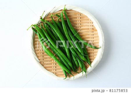 茹でたサヤインゲン豆　白背景　俯瞰撮影 81175853