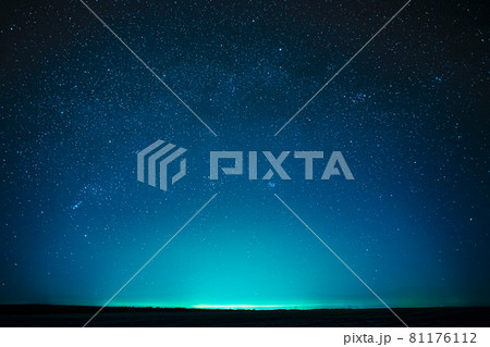 Night Sky Glowing Stars Background Backdrop With Sky Gradient. Colourful Night Starry Sky In Blue Aquamarine Colors 81176112