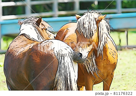 パステル調 2頭のポニー イラストイメージのイラスト素材