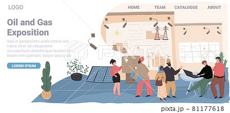 Cartoon flat visitors and workers characters at exhibition,vector landing page design 81177618