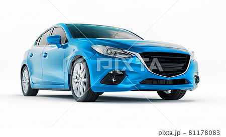 Blue city car with blank surface for your creative design. 3D rendering. Blue city car with blank surface for your creative design. 3D rendering. 81178083