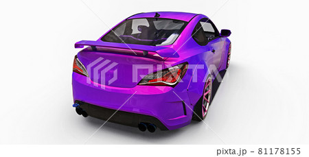 Purple small sports car coupe. Advanced racing tuning with special parts and wheel extensions. 3d rendering. 81178155