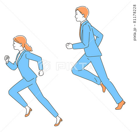 走るビジネスパーソン 女性と男性 3色のイラスト素材