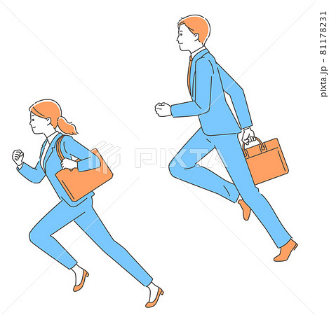 カバンを持って走るビジネスパーソン　女性と男性　3色 81178231