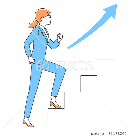 ビジネス 階段を上る女性 3色のイラスト素材