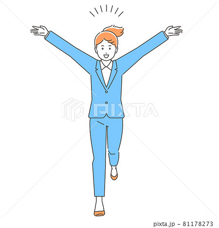 ビジネス ゴールテープを切る女性 3色のイラスト素材