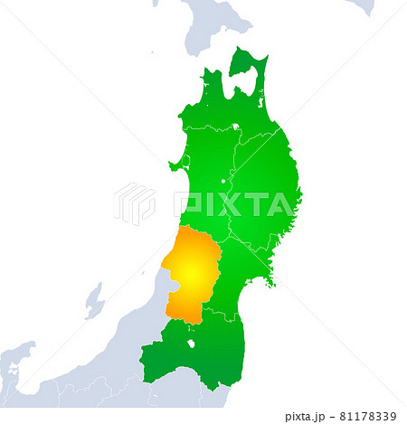 山形県地図と東北地方のイラスト素材