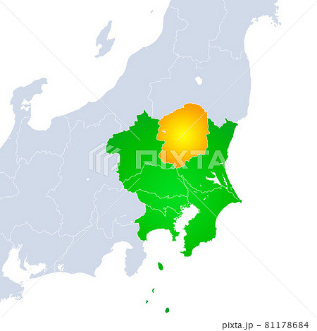 栃木県地図と関東地方のイラスト素材