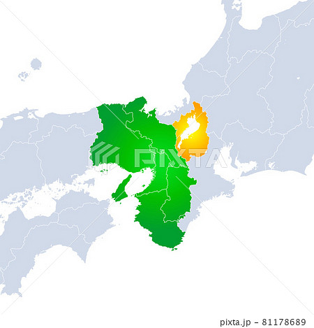 滋賀県地図と関西地方のイラスト素材