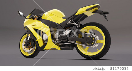 3d yellow super sports motorbike on gray background. 3d illustration. 3d yellow super sports motorbike on gray background. 3d illustration. 81179052
