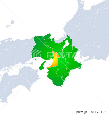 大阪府地図と近畿地方のイラスト素材