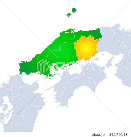 岡山県地図と中国地方のイラスト素材