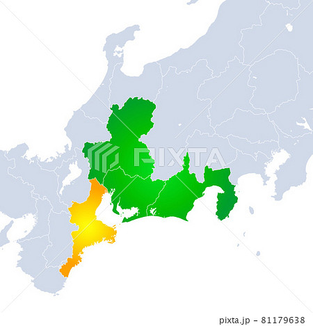 三重県地図と東海地方のイラスト素材
