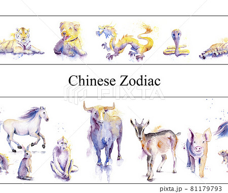 seamless border of watercolor chinese zodiac animals 81179793