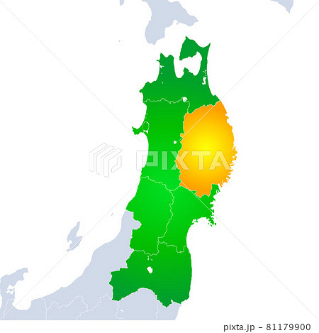 岩手県地図と東北地方のイラスト素材