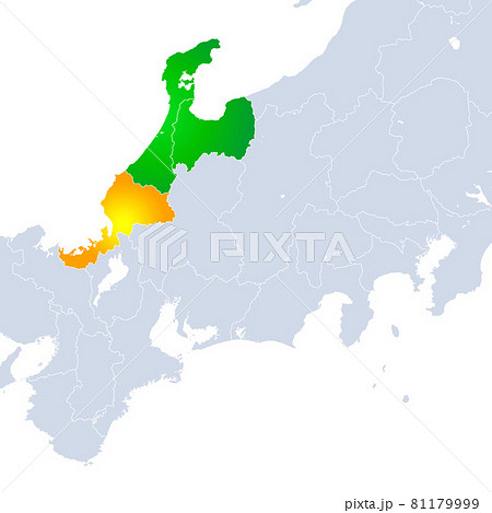 福井県地図と北陸地方のイラスト素材