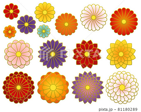 和風の菊のアイコンセットのイラスト素材