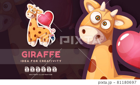 Cartoon character giraffe with air heart balloon 81180697