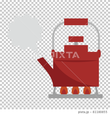 ヤカンでお湯を沸かしているイラストのイラスト素材