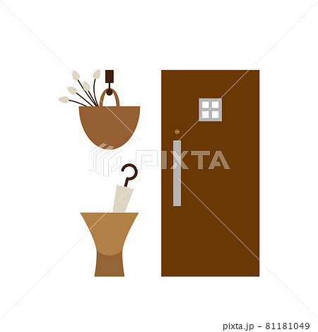 茶色の玄関扉と傘立てのイラストのイラスト素材