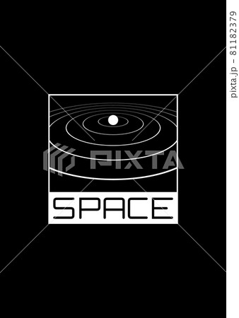 Space t-shirt and apparel design with the 1980s space aesthetics. Retrofuturistic perspective of star system with orbits. Black and white print. Vector 81182379