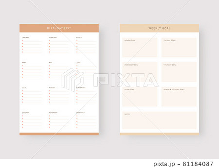 Modern planner template set. Set of planner and to do list. Weekly planner and birthday list template. Vector illustration. Modern planner template set. Set of planner and to do list. Weekly planner and birthday list template. Vector illustration. 81184087