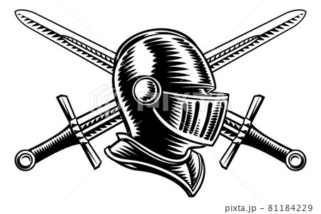 Crossed swords with helmet vector illustration - Stock Illustration  [72325580] - PIXTA