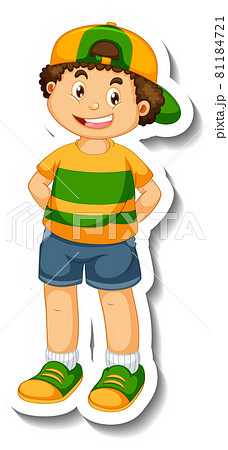 Sticker template with a boy cartoon character isolated Sticker template with a boy cartoon character isolated 81184721