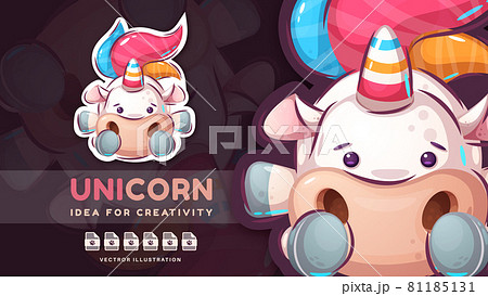 Cartoon character animal unicorn - cute sticker. Cartoon character animal unicorn - cute sticker. 81185131