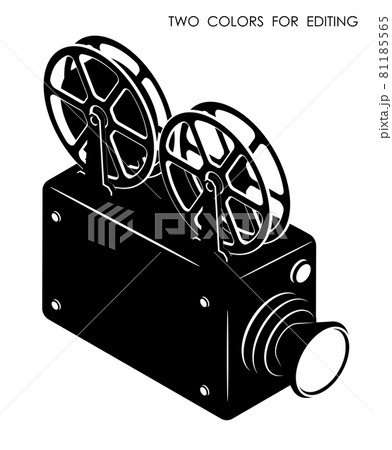 monochrome old camcorder. Filming movie on retro instrument. Film recording of movie. Isometric vector isolated on white background 81185565
