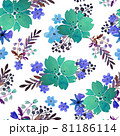 Romantic floral seamless pattern with flowers and leaf. Print for textile wallpaper endless. Hand-drawn watercolor elements. Beauty bouquets. Pink, blue. green. pink on white background. 81186114